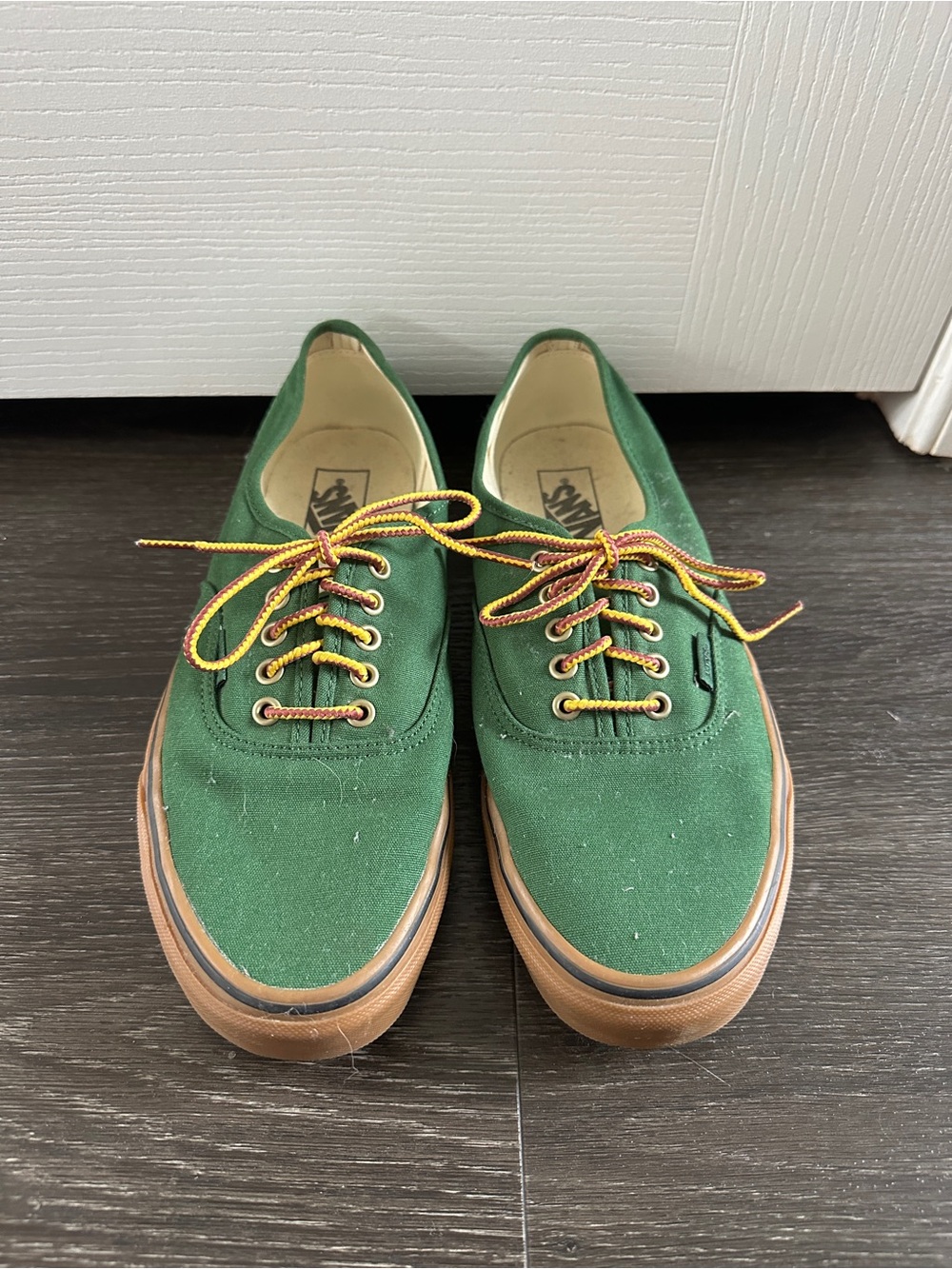 Like New! Vans Authentic Green Canvas & Brown Sneakers